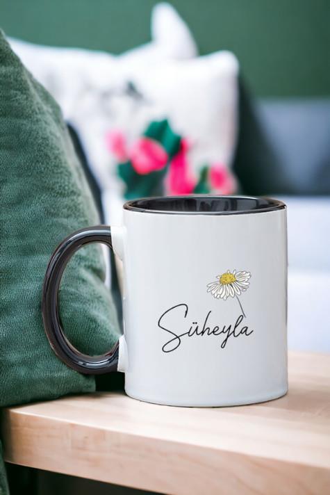 Kişiye Özel Papatya Tasarımlı İsimli İçi Renkli Kupa Bardak