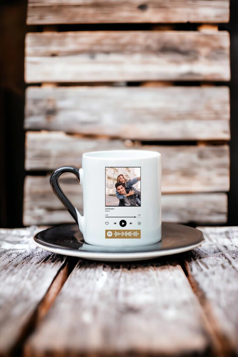 Kişiye Özel Spotify Tasarım Fotoğraflı Renkli Türk Kahvesi Fincanı
