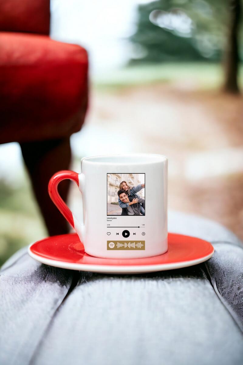 Kişiye Özel Spotify Tasarım Fotoğraflı Renkli Türk Kahvesi Fincanı