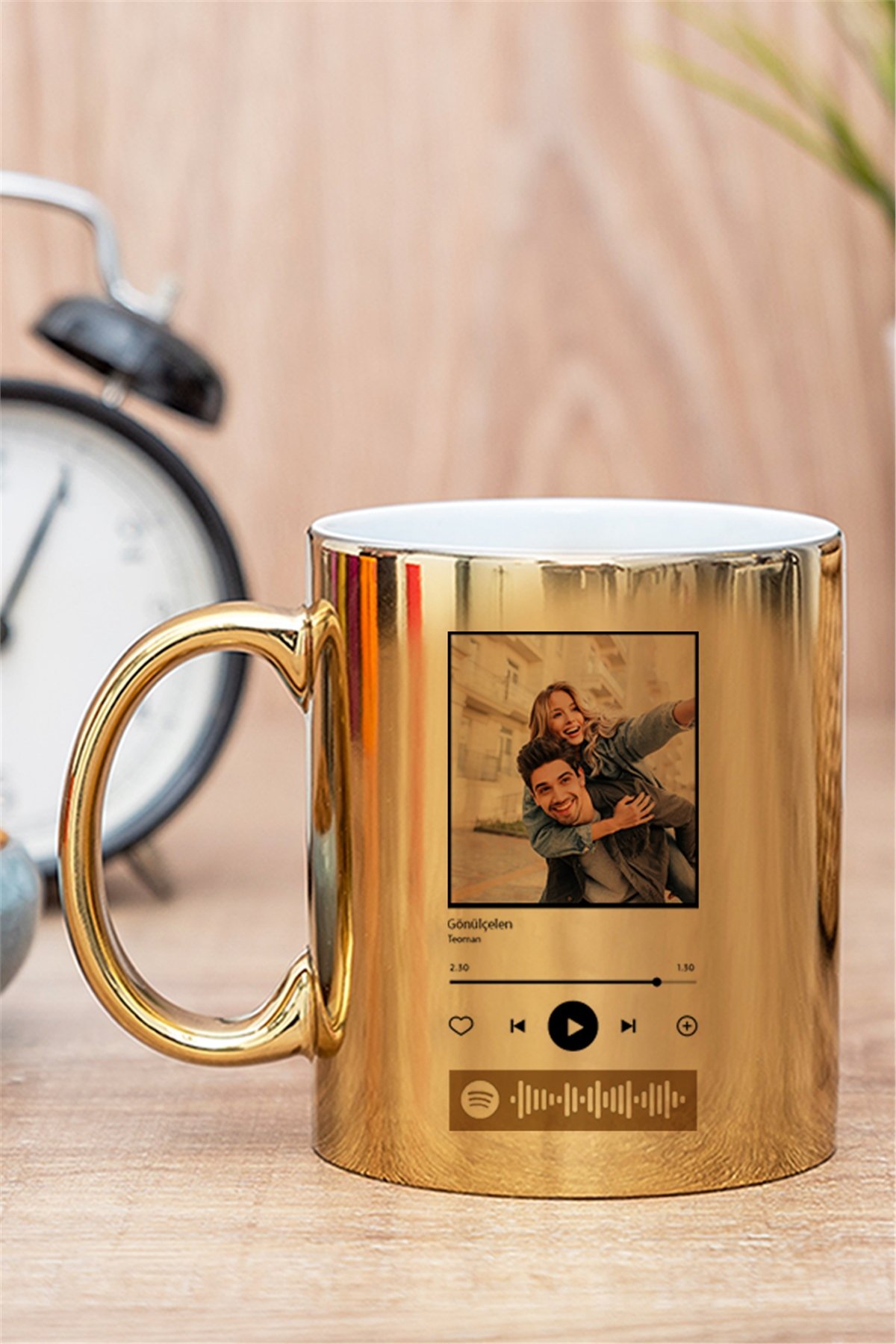 Kişiye Özel Spotify Tasarım Fotoğraflı Gold - Silver Kupa Bardak