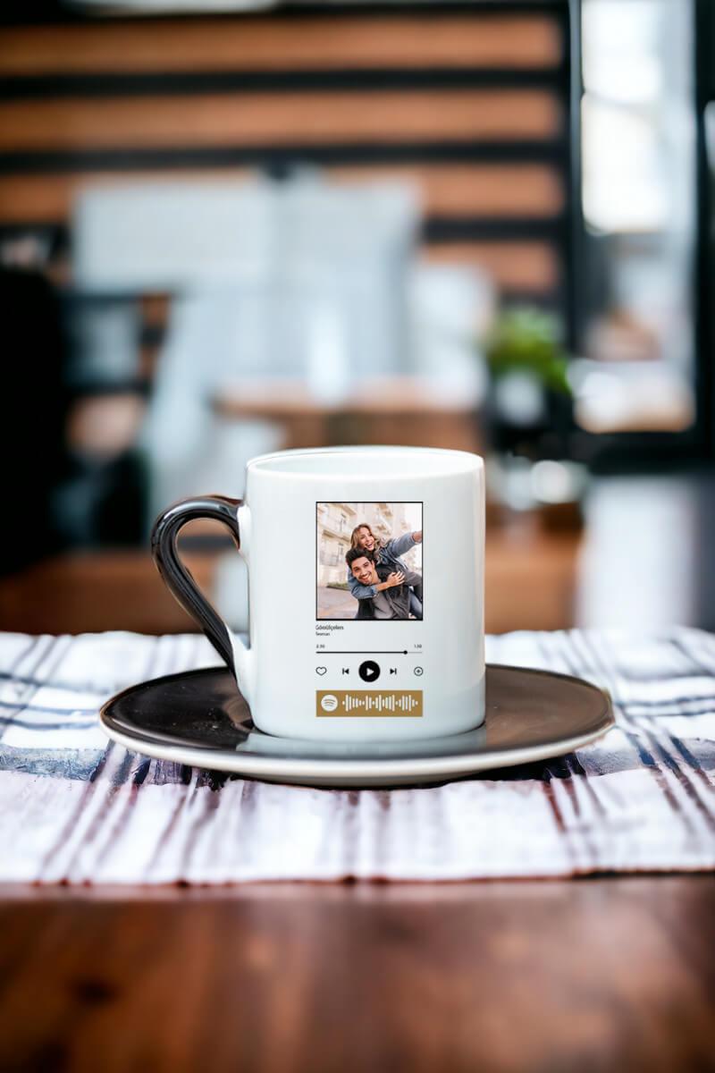 Kişiye Özel Spotify Tasarım Fotoğraflı Renkli Türk Kahvesi Fincanı