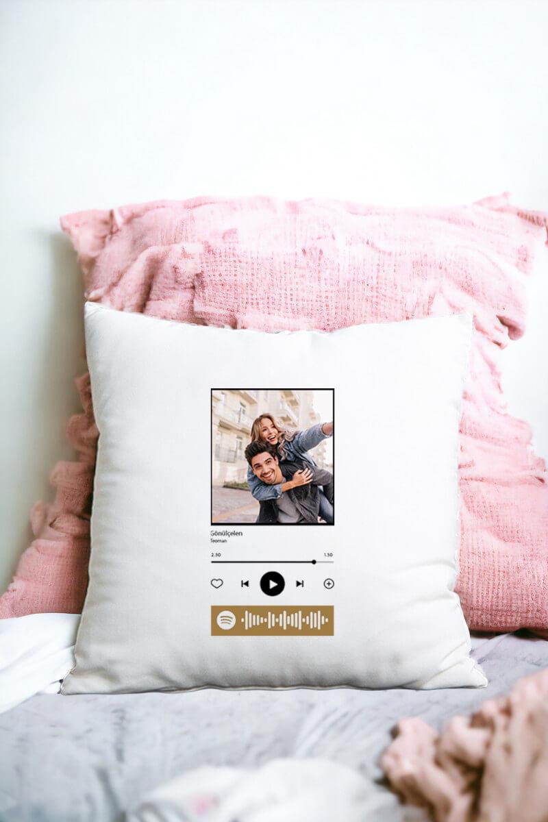Kişiye Özel Spotify Tasarım Fotoğraflı Saten Kare Yastık