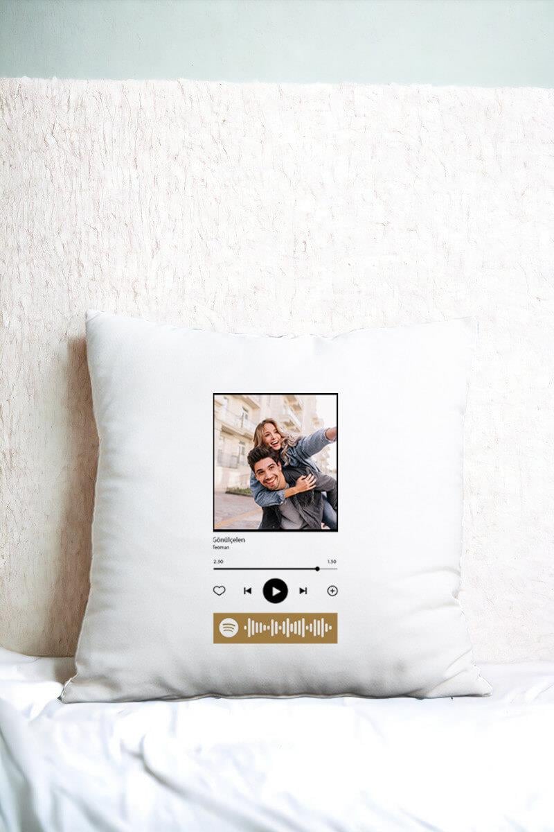 Kişiye Özel Spotify Tasarım Fotoğraflı Saten Kare Yastık