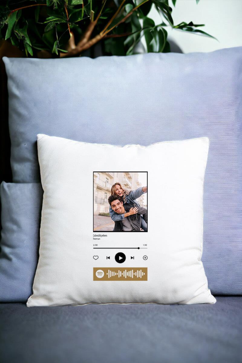 Kişiye Özel Spotify Tasarım Fotoğraflı Saten Kare Yastık