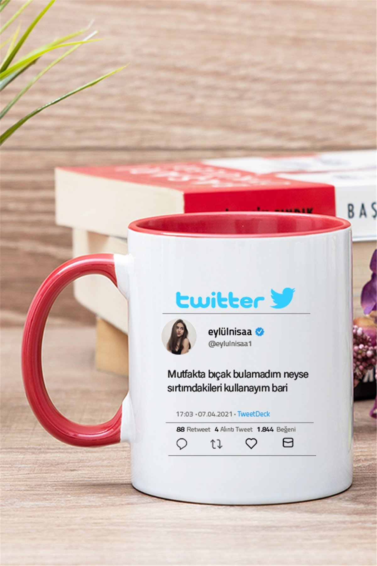 Kişiye Özel Twitter Tasarım Fotoğraflı İçi Renkli Kupa Bardak