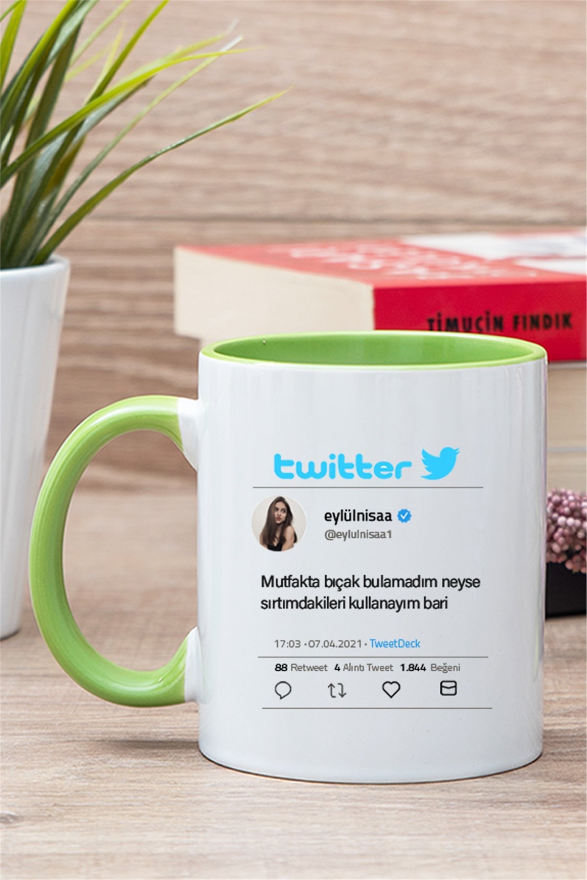 Kişiye Özel Twitter Tasarım Fotoğraflı İçi Renkli Kupa Bardak