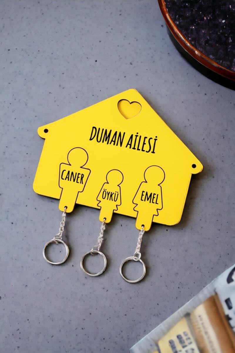 Kişiye Özel Üç Anahtarlıklı Renkli Anahtarlık Askısı