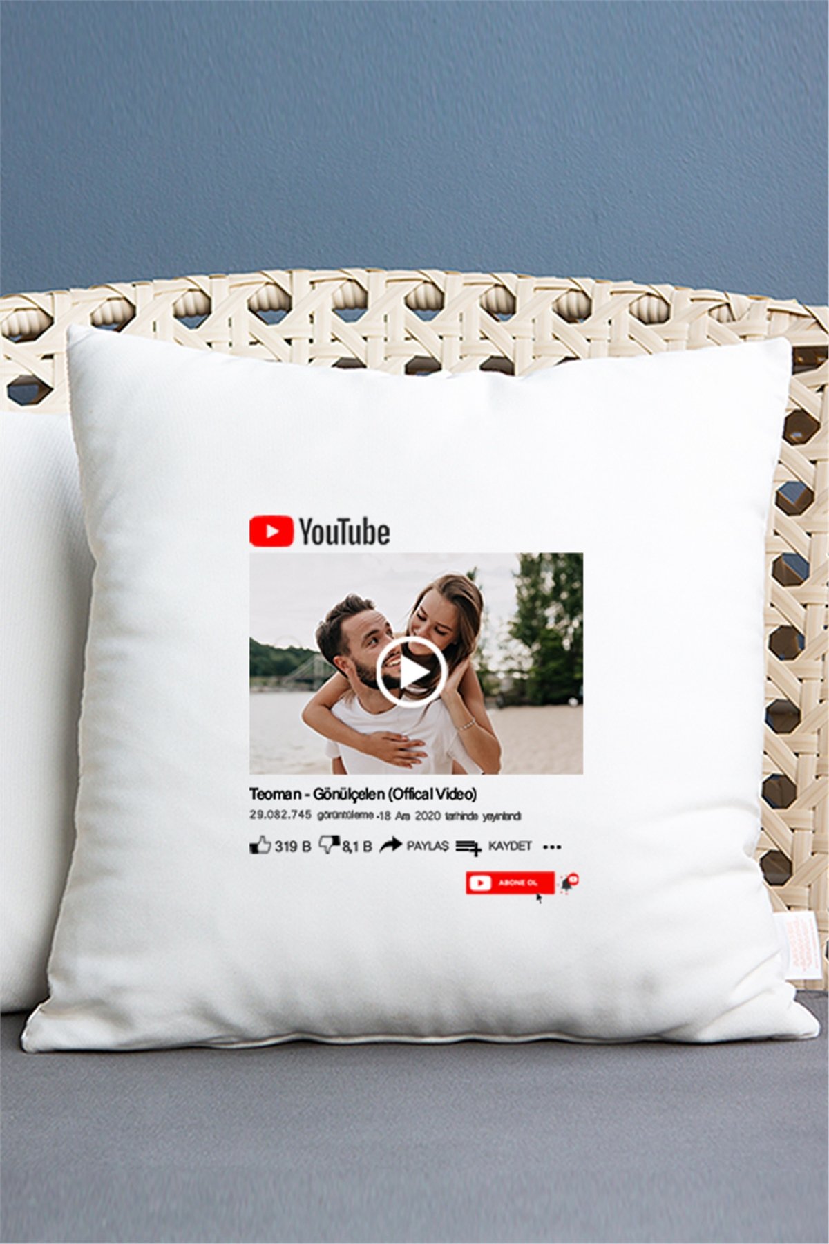 Kişiye Özel Youtube Tasarım Fotoğraflı Saten Kare Yastık