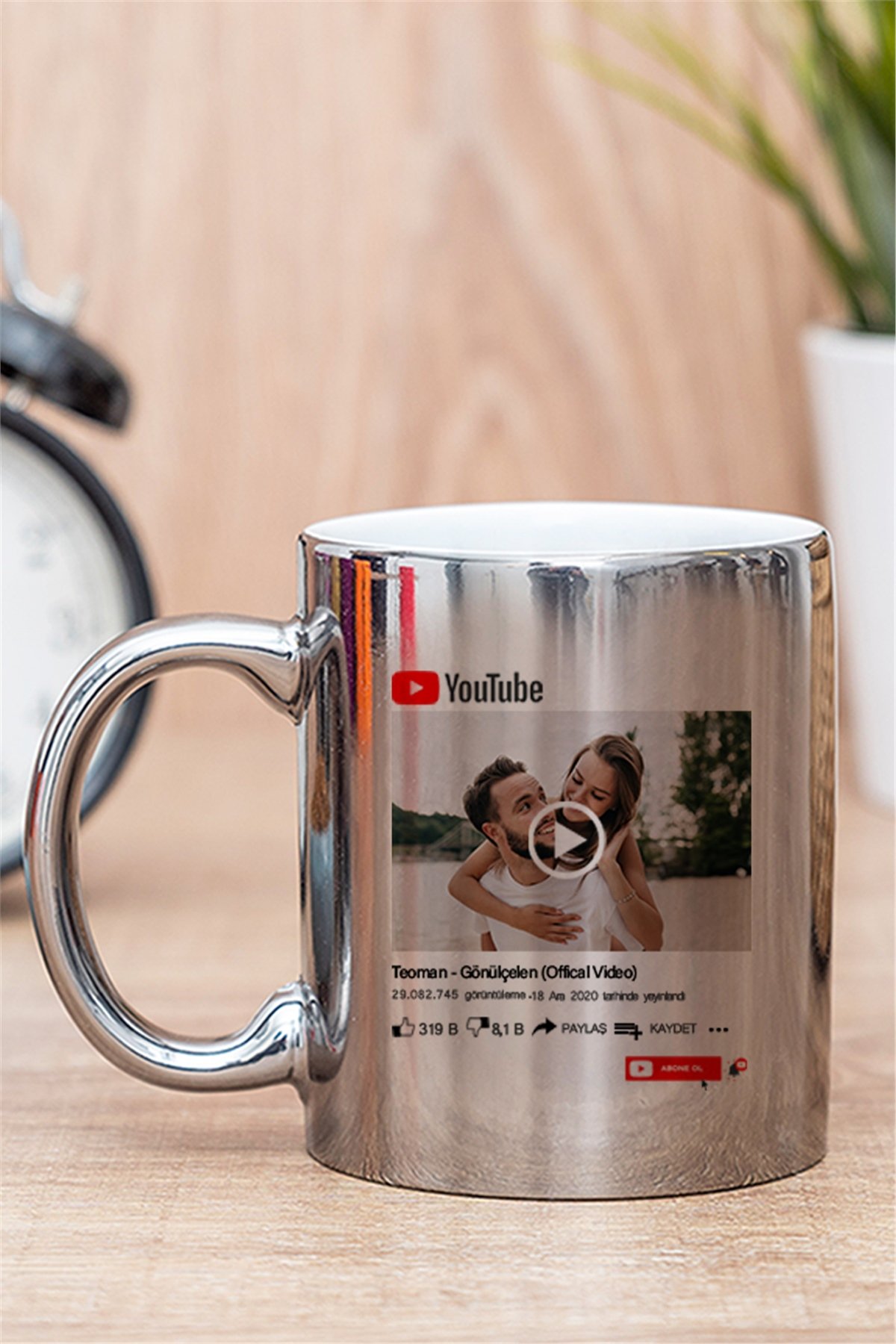 Kişiye Özel Youtube Tasarım Fotoğraflı Gold - Silver Kupa Bardak