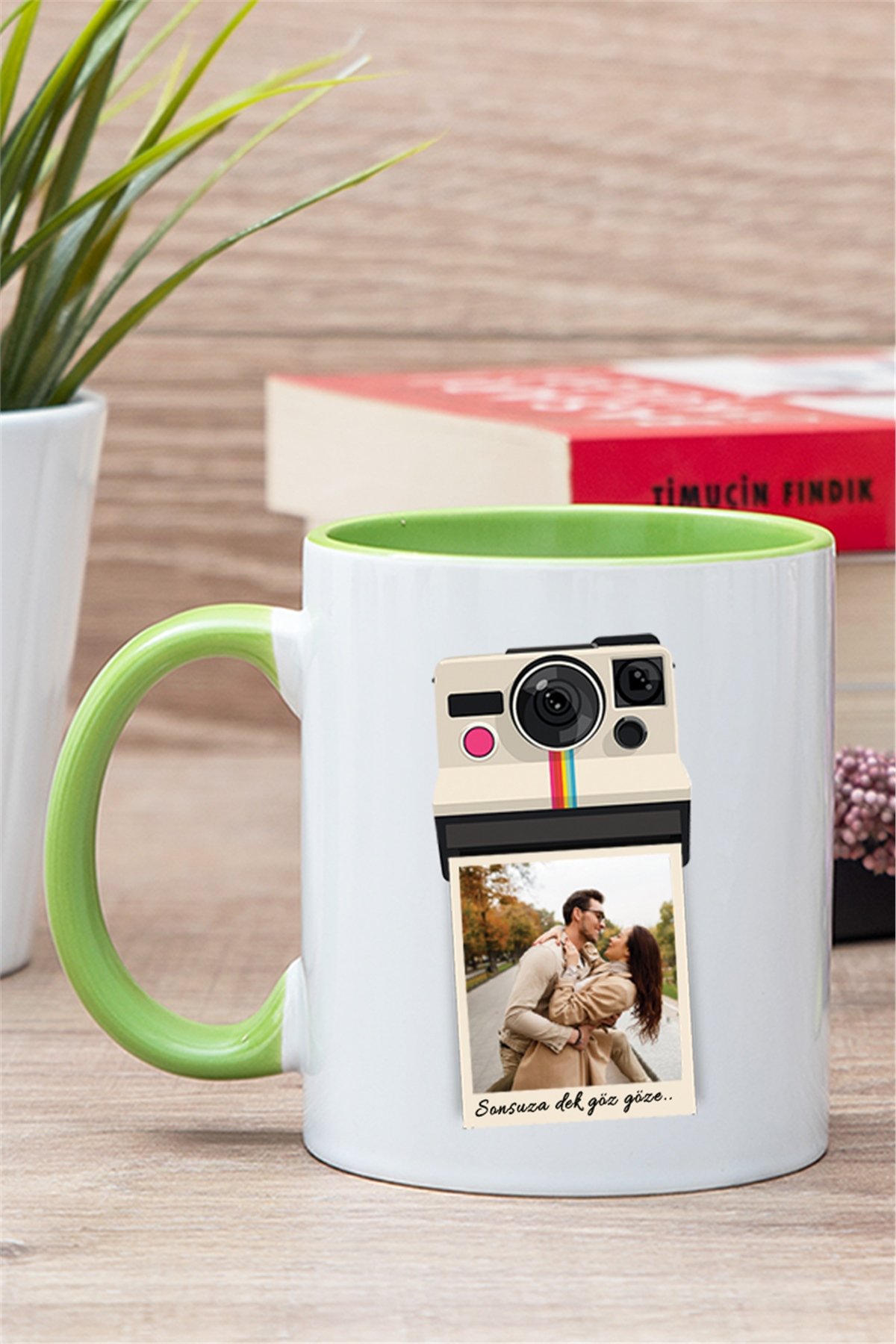 Kişye Özel Polaroid Tasarım Fotoğraflı İçi Renkli Kupa Bardak