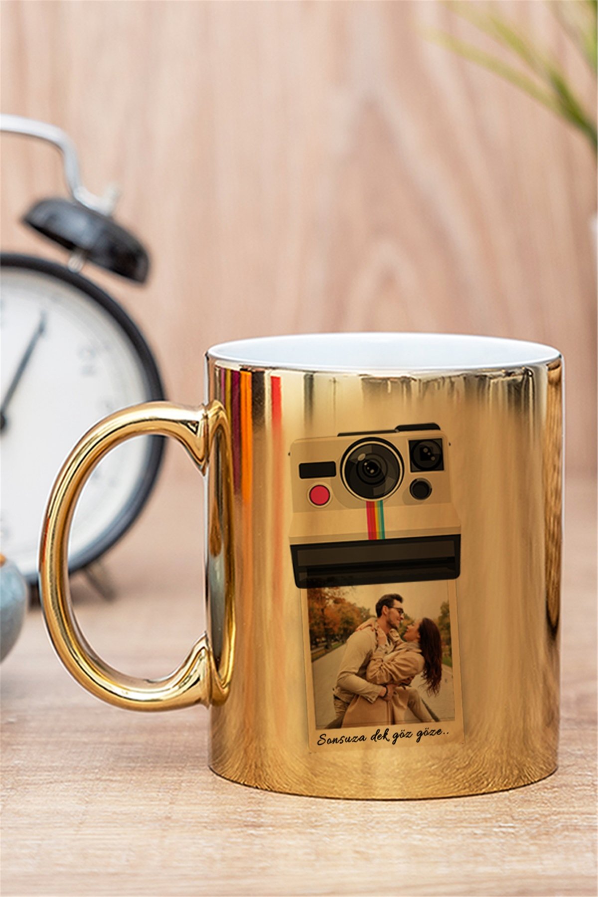 Kişye Özel Polaroid Tasarım Fotoğraflı Gold - Silver Kupa Bardak