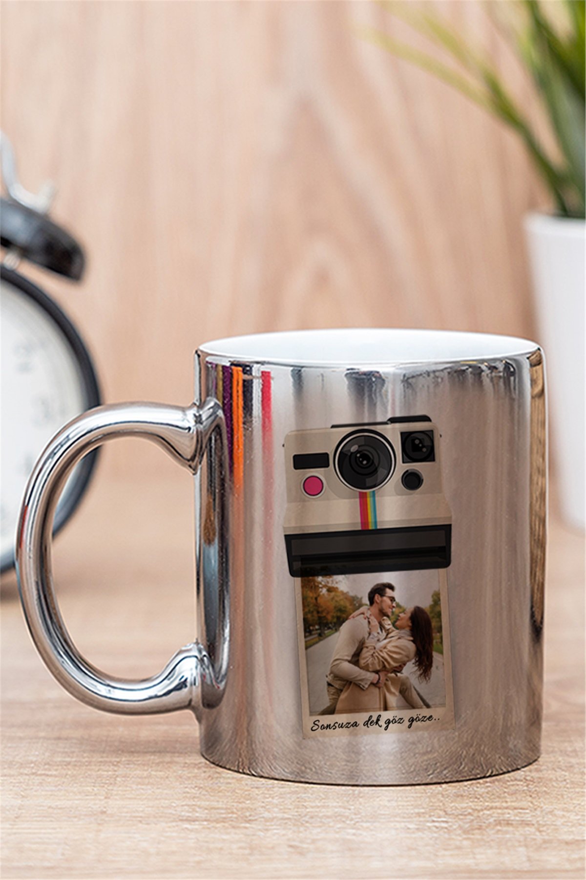 Kişye Özel Polaroid Tasarım Fotoğraflı Gold - Silver Kupa Bardak