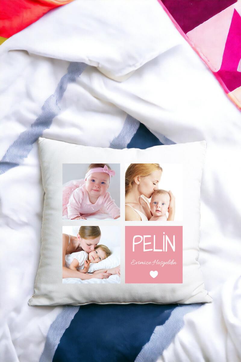 Kız Bebeğe Hediye Saten Kare Altın Takma Yastığı