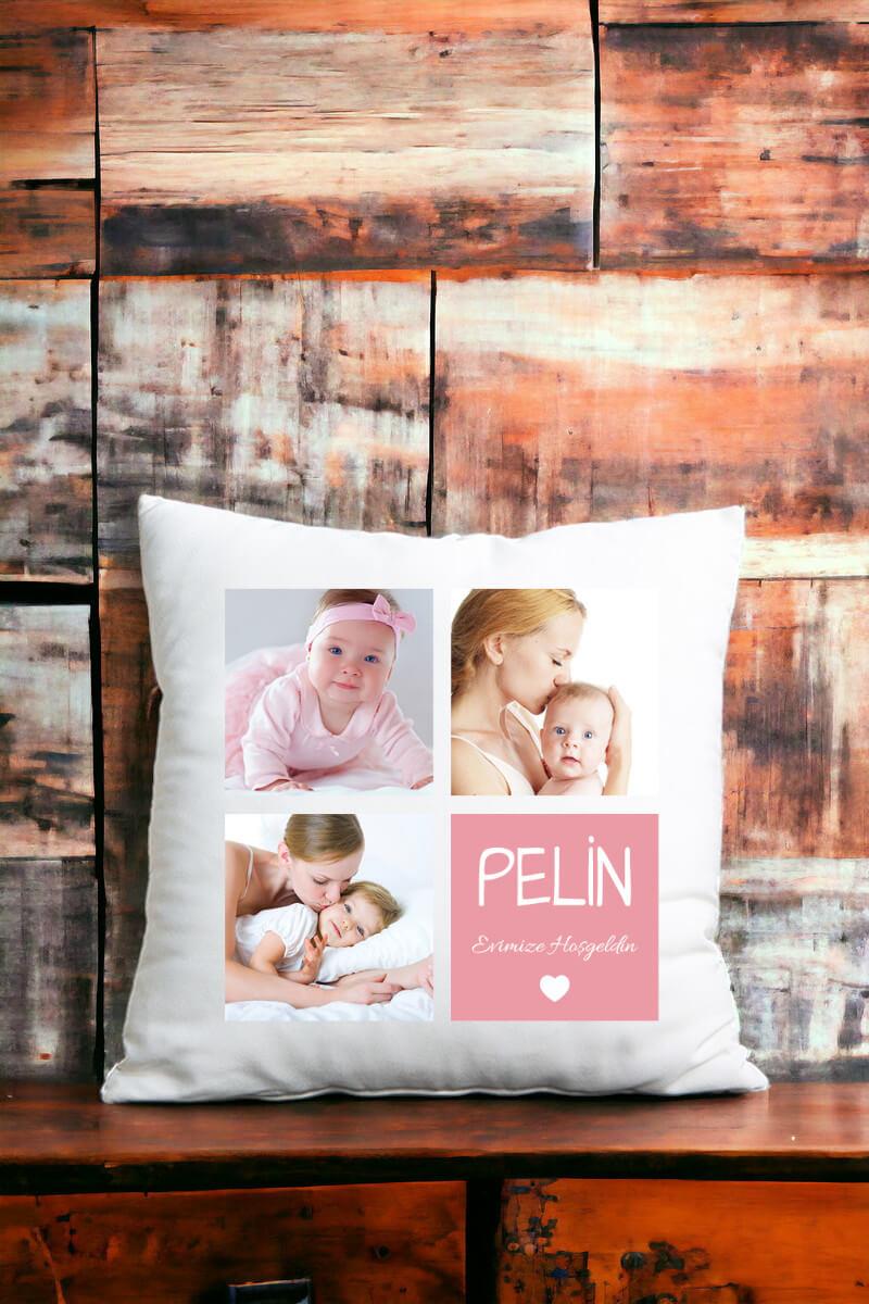 Kız Bebeğe Hediye Saten Kare Altın Takma Yastığı