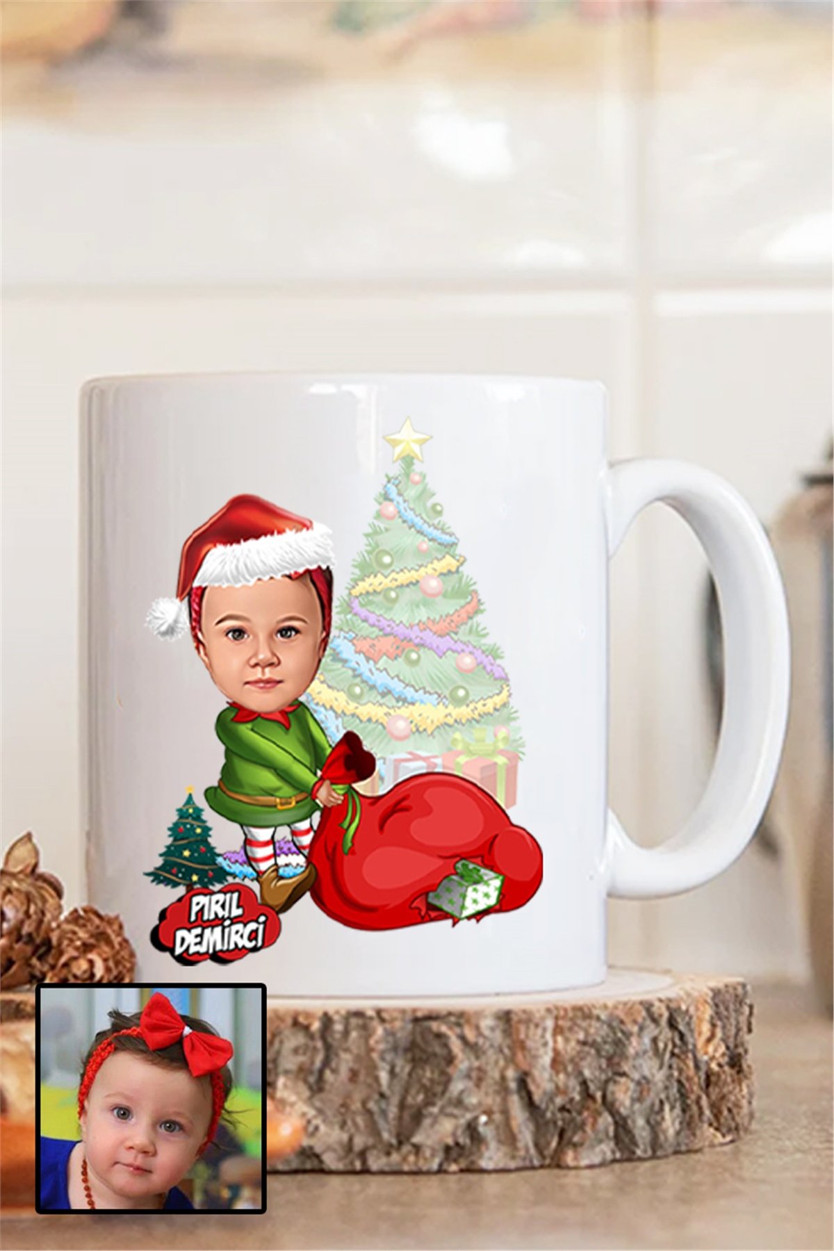 Kız Çocuğa Yılbaşı Hediyesi Karikatürlü Beyaz Kupa Bardak