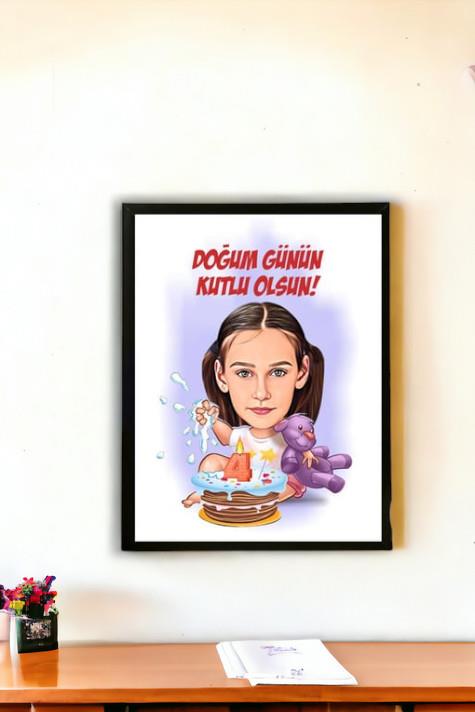 Kız Çocuklara Doğum Günü Hediyesi Karikatürlü Hediyelik Çerçeve