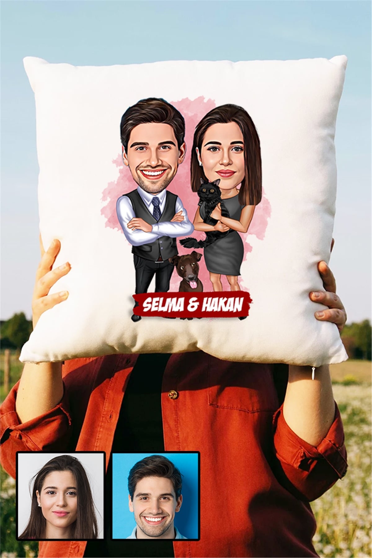 Komik Sevgililer Günü Hediyesi Karikatürlü Yastık