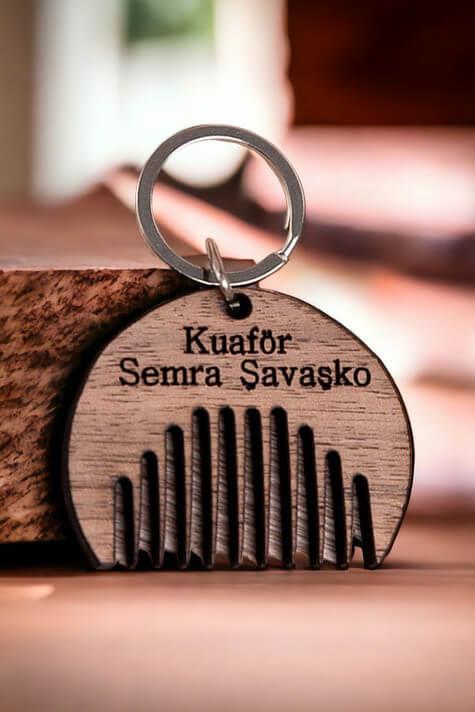 Kuaföre Hediye Tarak Tasarım Lazer Kesim Anahtarlık