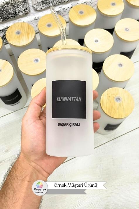 Logo Baskılı Beyaz Renk Promosyon Pipetli Cam Bardak