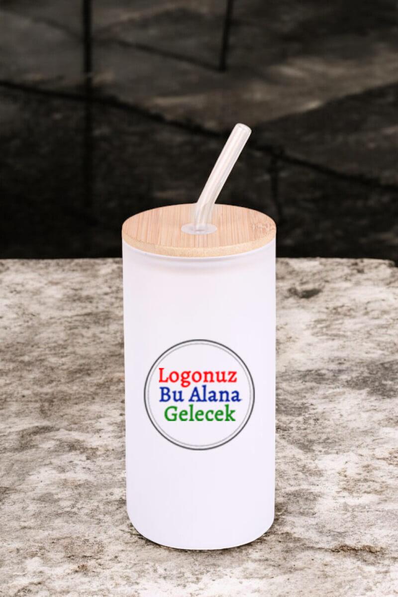 Logo Baskılı Beyaz Renk Promosyon Pipetli Cam Bardak