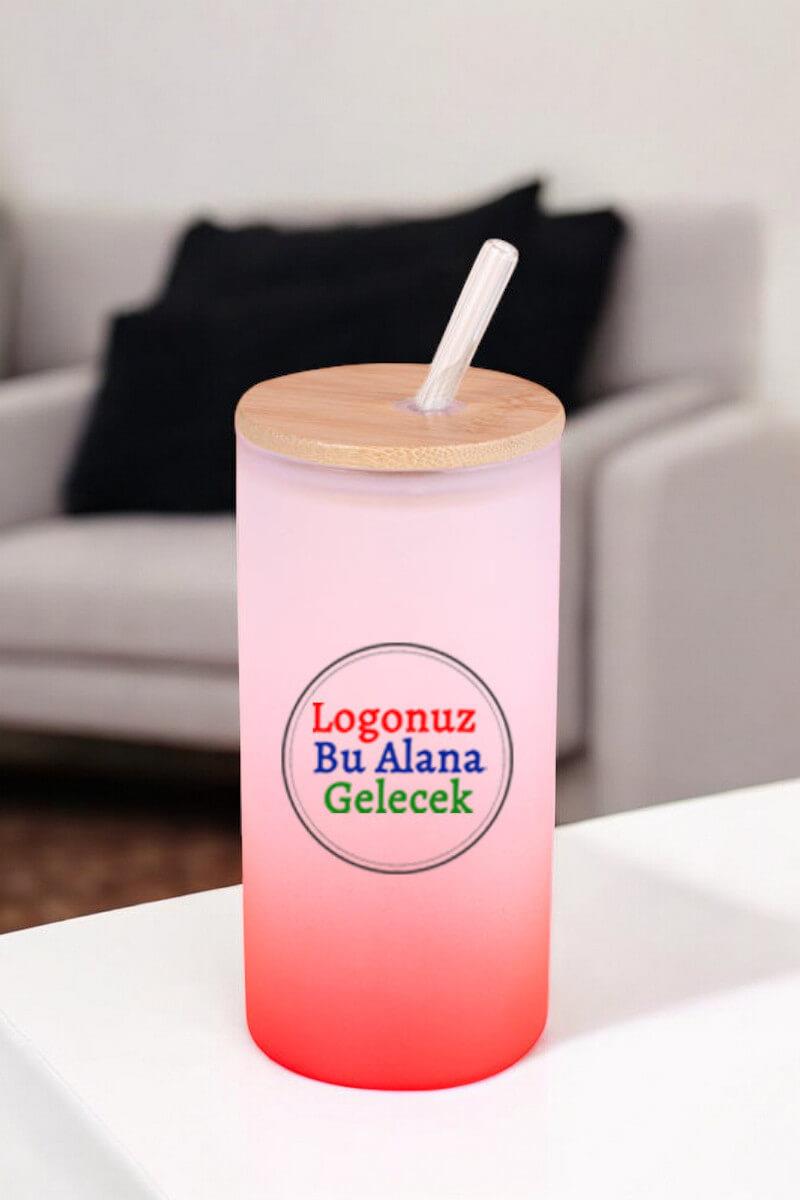 Logo Baskılı Kırmızı Renk Promosyon Pipetli Cam Bardak