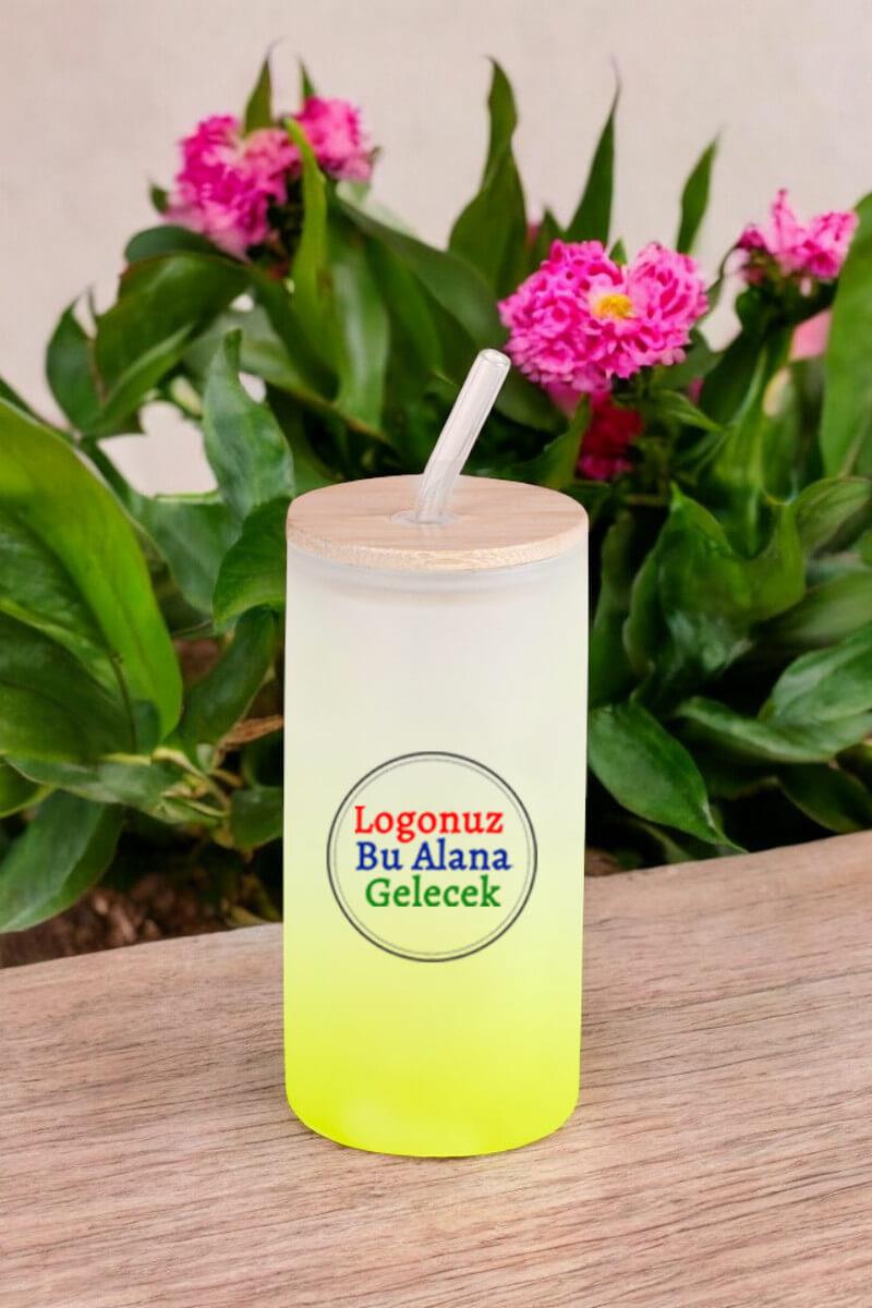Logo Baskılı Sarı Renk Promosyon Pipetli Cam Bardak