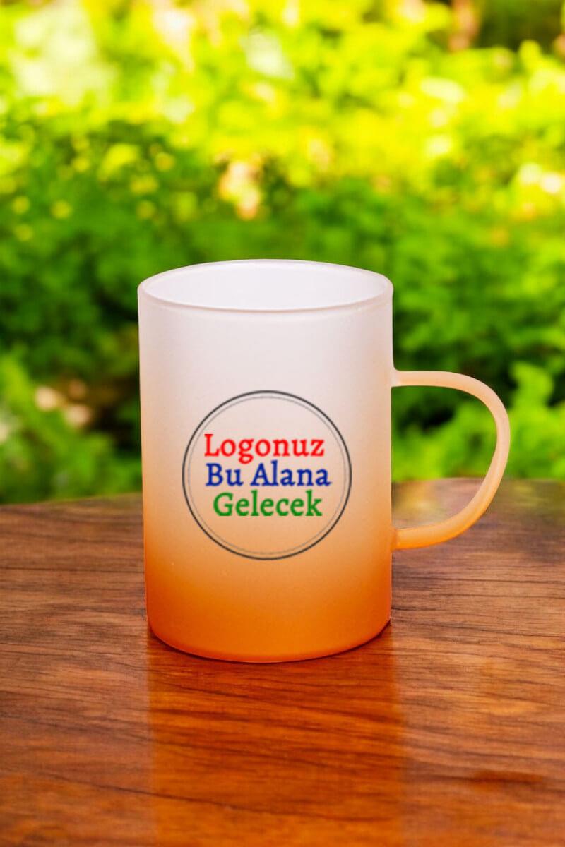 Logo Baskılı Turuncu Renk Promosyon Buzlu Cam Bardak