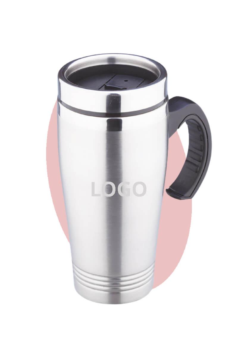 Logo Baskılı Tutacaklı 450ml Metalik Termos Bardak 3653-PETK