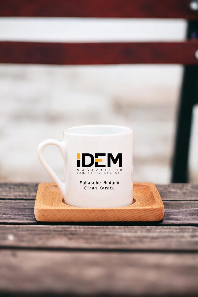 Logolu Ahşap Altlıklı Türk Kahvesi Fincanı