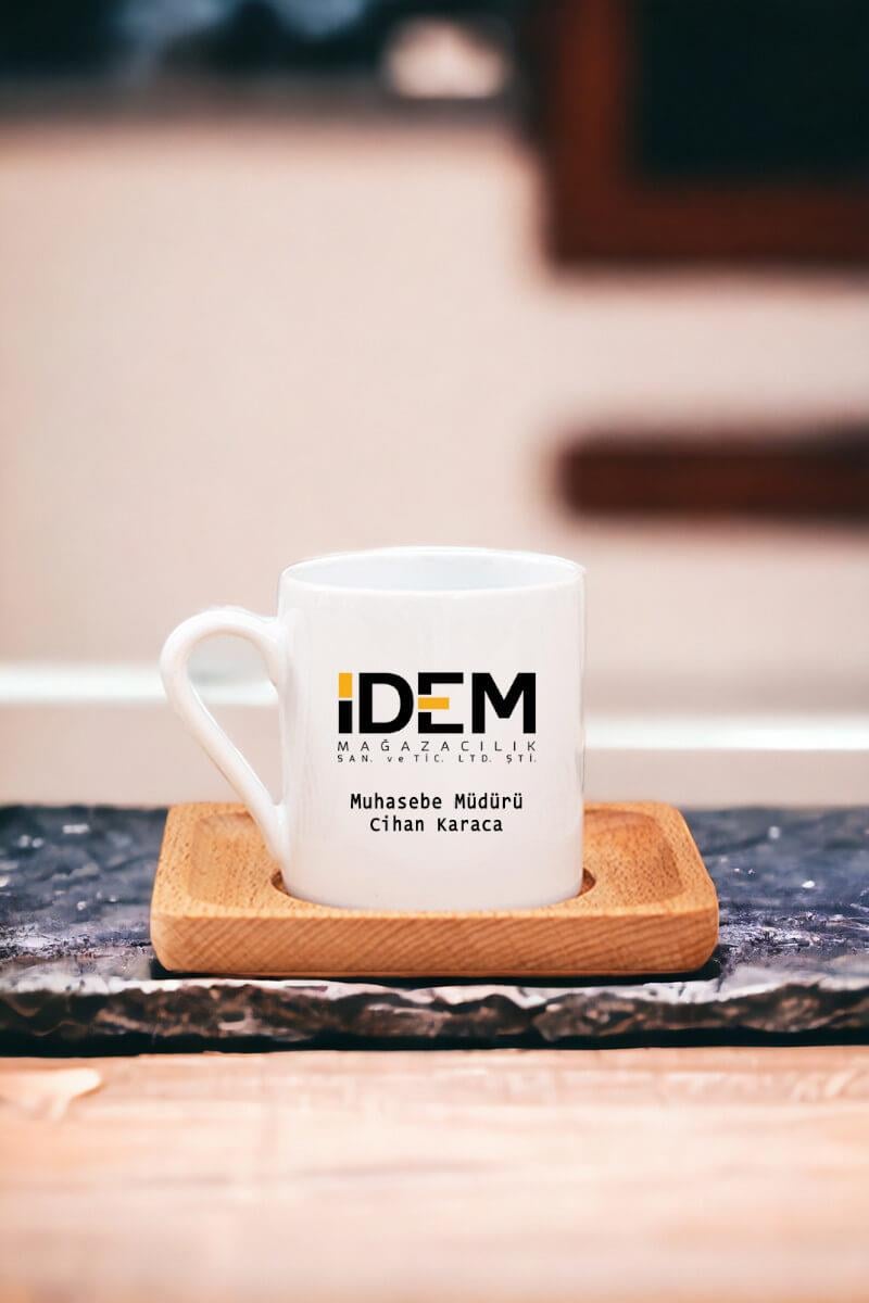 Logolu Ahşap Altlıklı Türk Kahvesi Fincanı