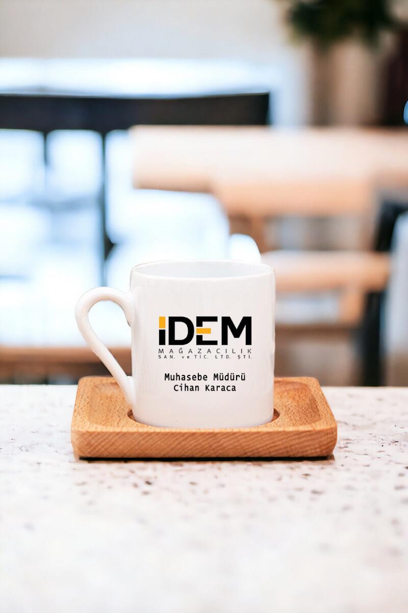 Logolu Ahşap Altlıklı Türk Kahvesi Fincanı