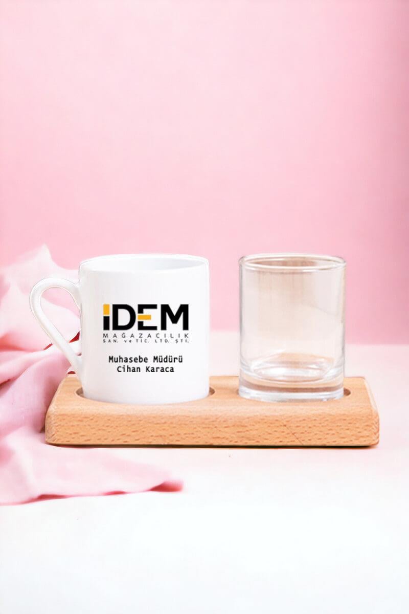 Logolu Ahşap Sunumlu Türk Kahvesi Fincanı