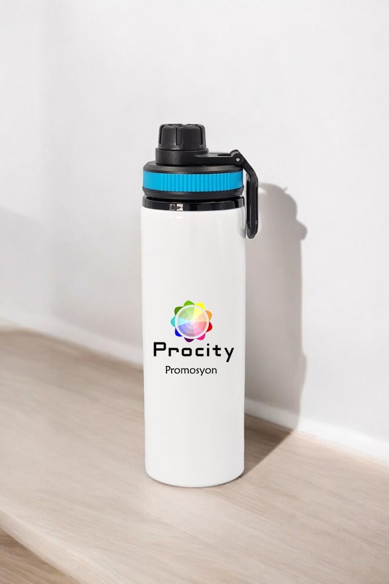 Logolu Döner Kapaklı Metal Su Matarası