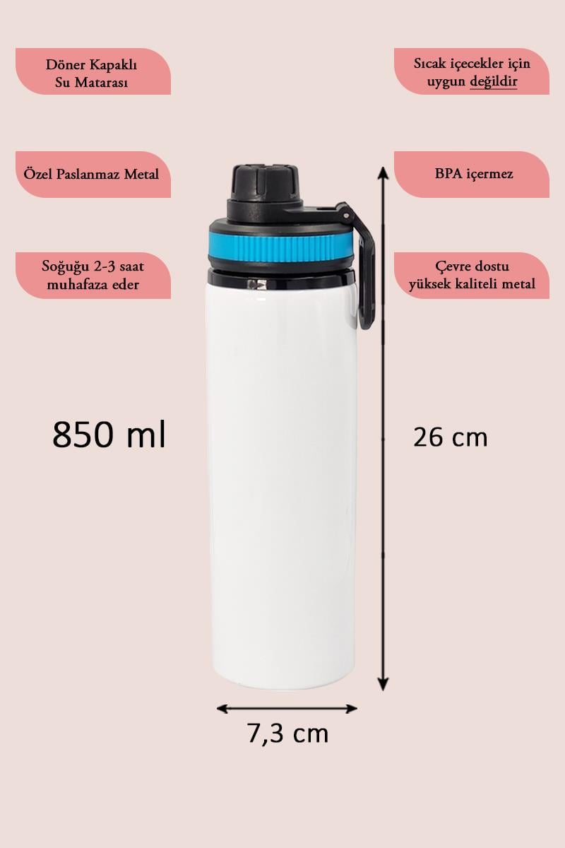 Döner Kapaklı Kişiye Özel Su Matarası