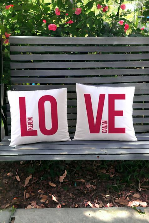Love Tasarım İkili Kişiye Özel Saten Kare Yastık