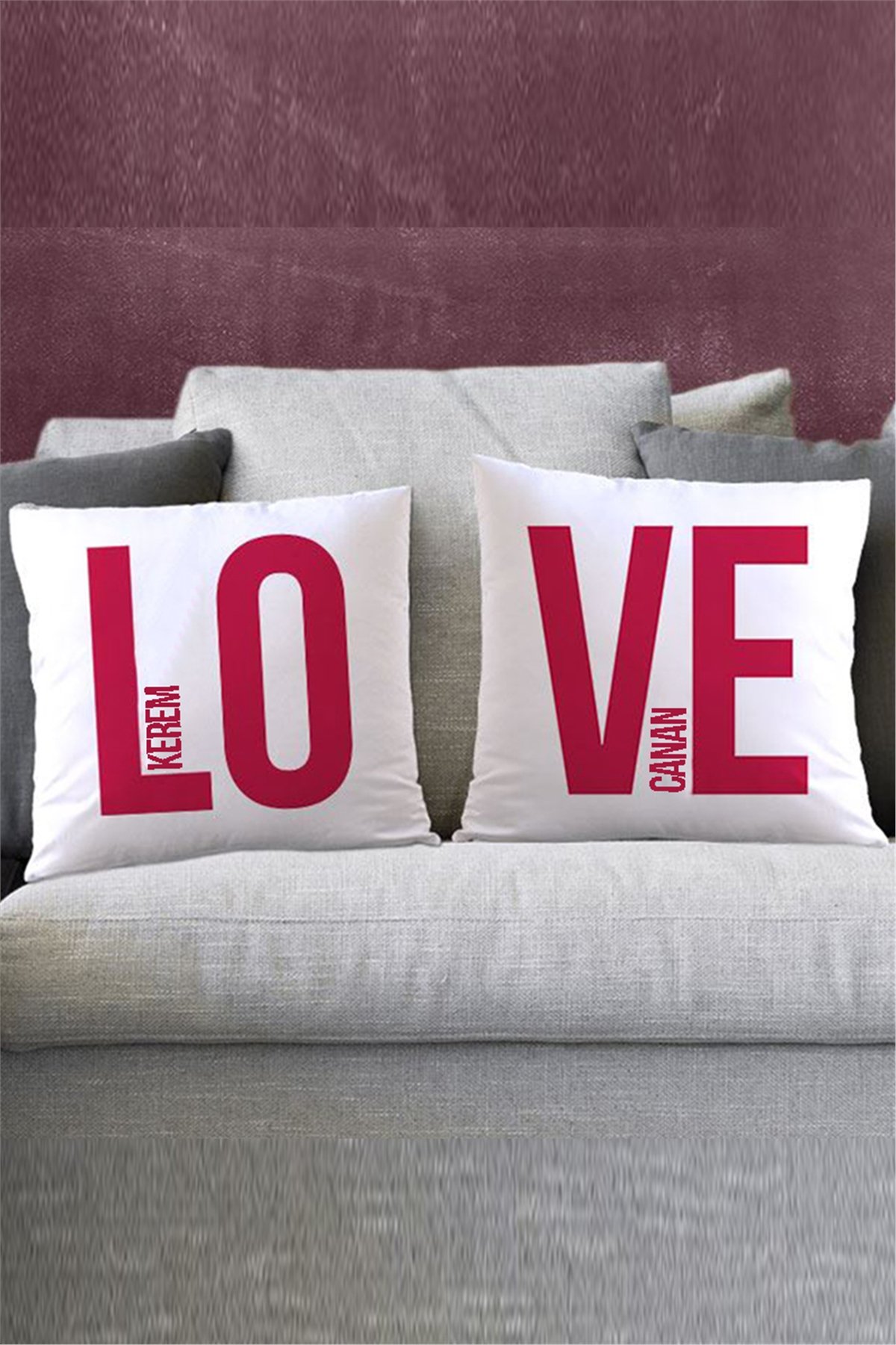 Love Tasarım İkili Kişiye Özel Saten Kare Yastık