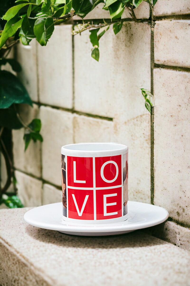 Love Yazılı 2 Fotoğraflı İkili Beyaz Türk Kahvesi Fincanı