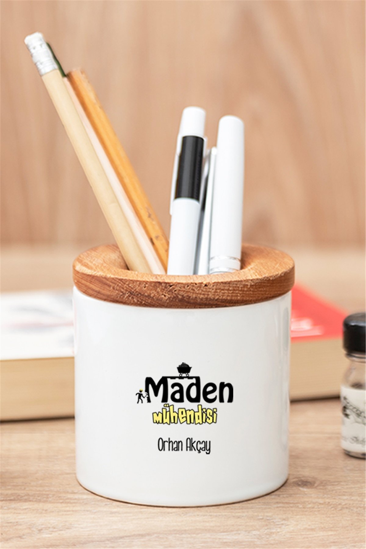 Maden Mühendisi Ahşap Kapaklı Kalemlik