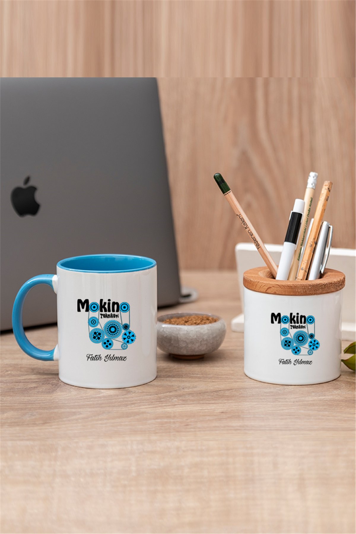 Makine Teknikeri Renkli Kupa Bardak ve Kalemlik
