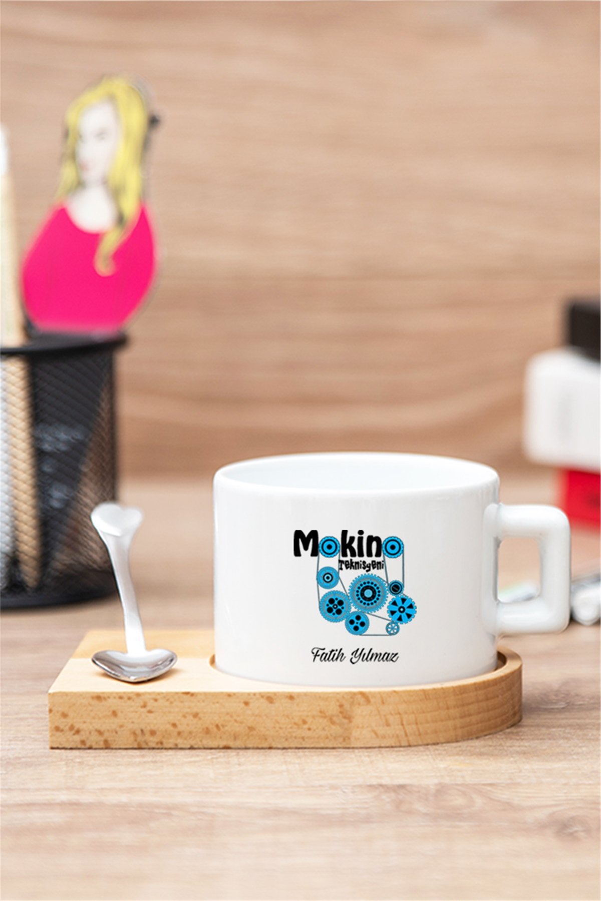 Makine Teknisyeni Ahşap Altlıklı Fincan