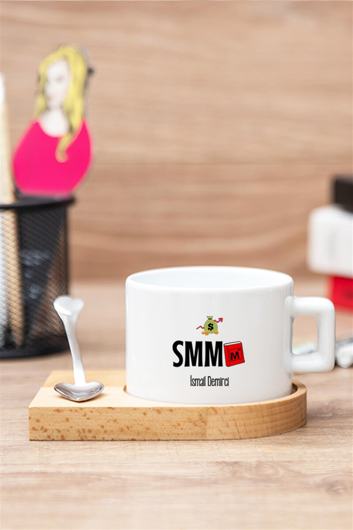 Mali Müşavire Hediye Seti Ahşap Altlıklı Fincan ve Kalemlik