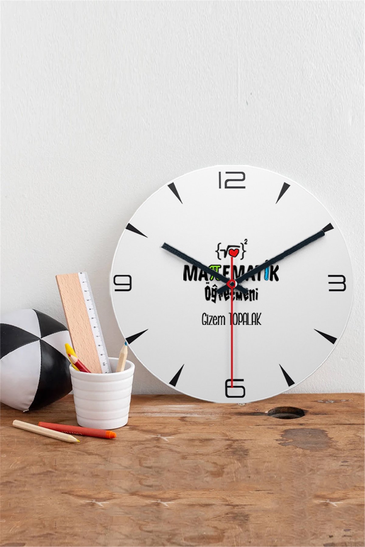 Matematik Öğretmeni Ahşap Duvar Saati