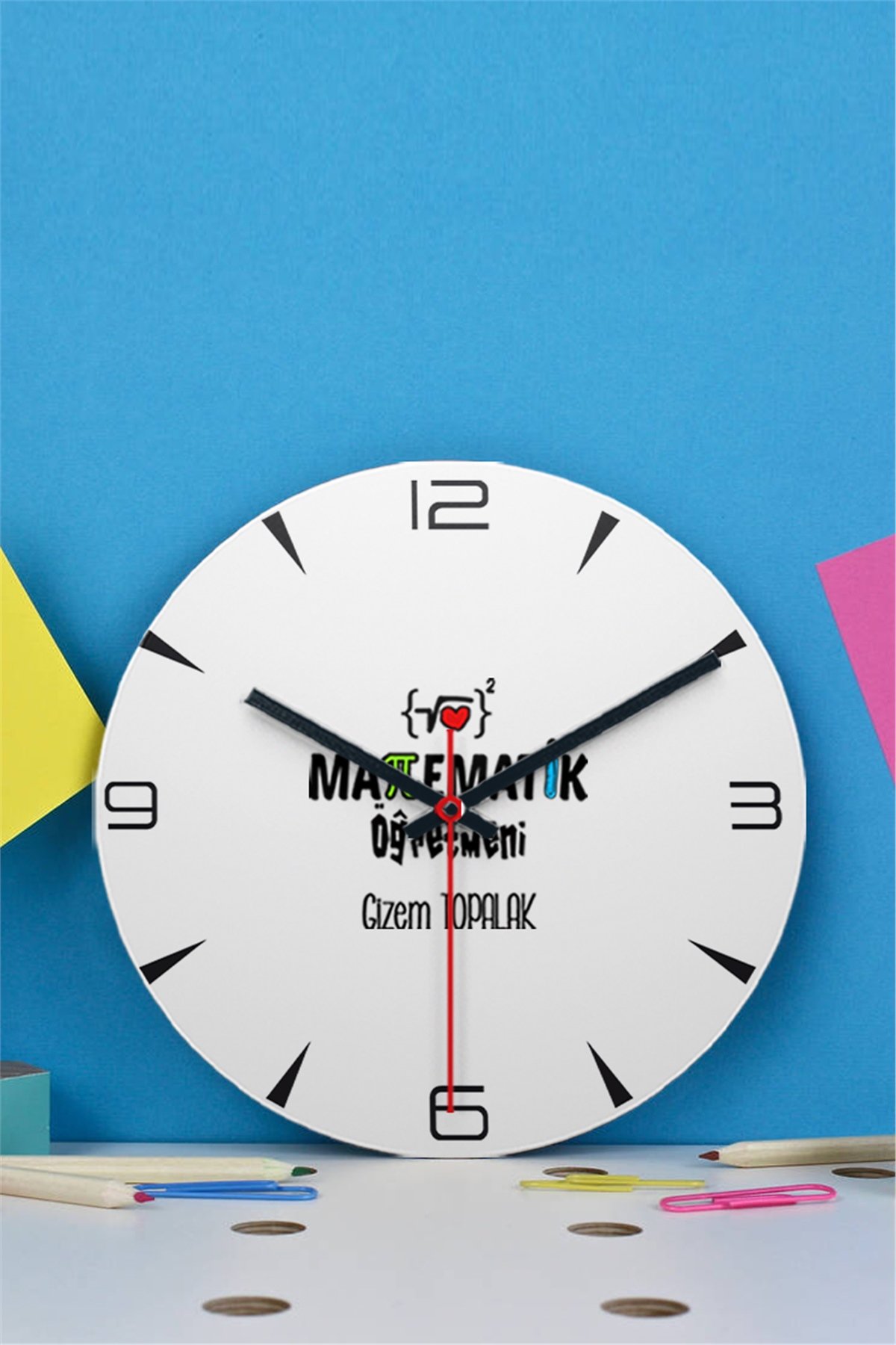 Matematik Öğretmeni Ahşap Duvar Saati