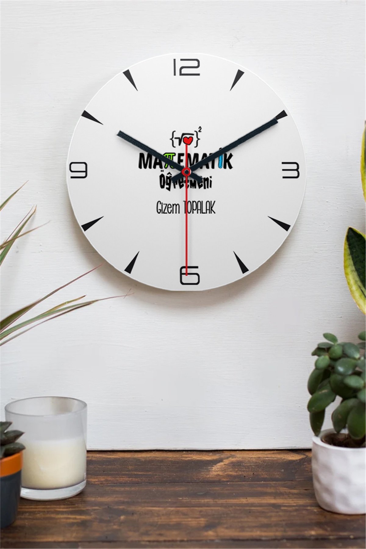 Matematik Öğretmeni Ahşap Duvar Saati