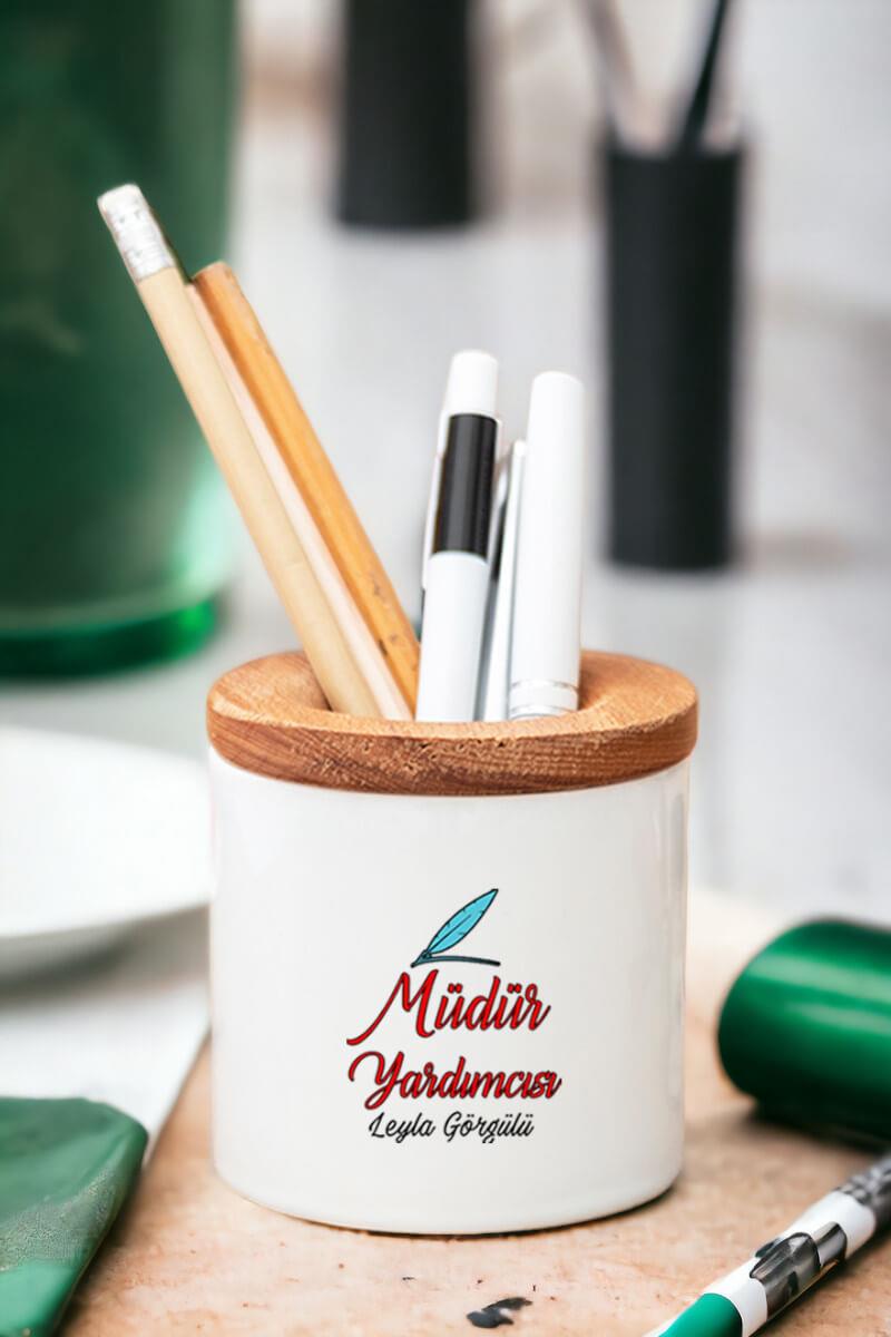 Müdür Yardımcısı Ahşap Kapaklı Kalemlik