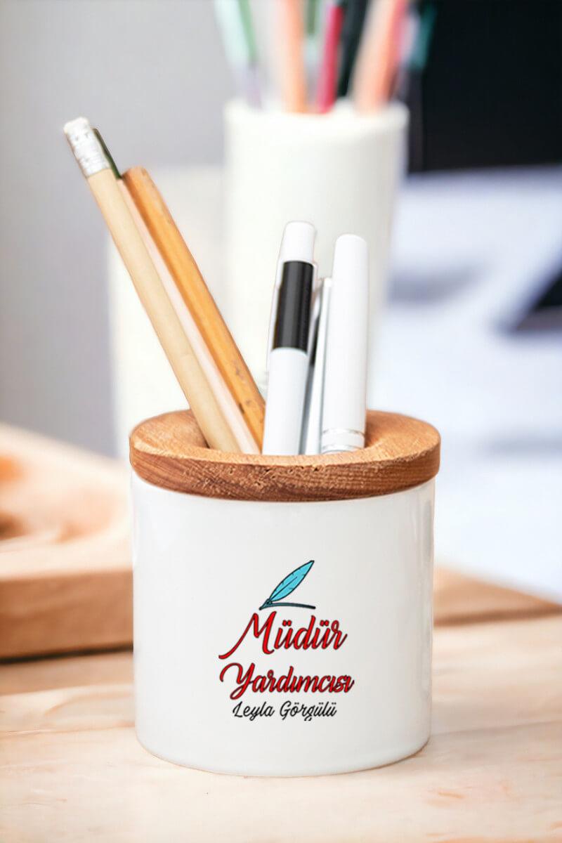 Müdür Yardımcısı Ahşap Kapaklı Kalemlik