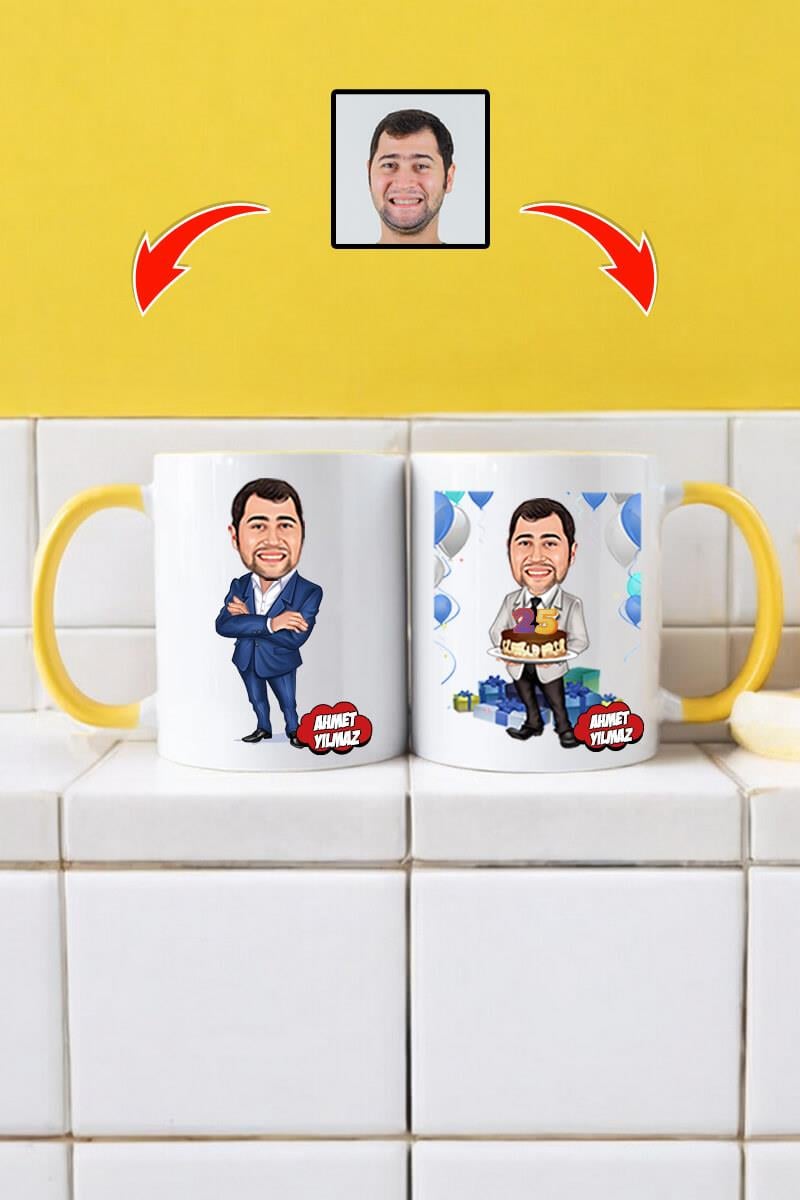 Müdüre Doğum Günü Hediyesi Erkek Müdür Karikatürlü Kupa Bardak