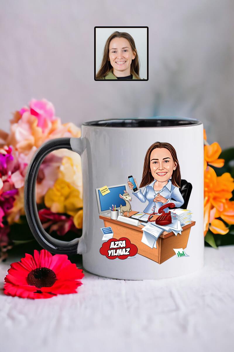 Muhasebeciye Hediye Kadın Muhasebeci Karikatürlü Kupa Bardak