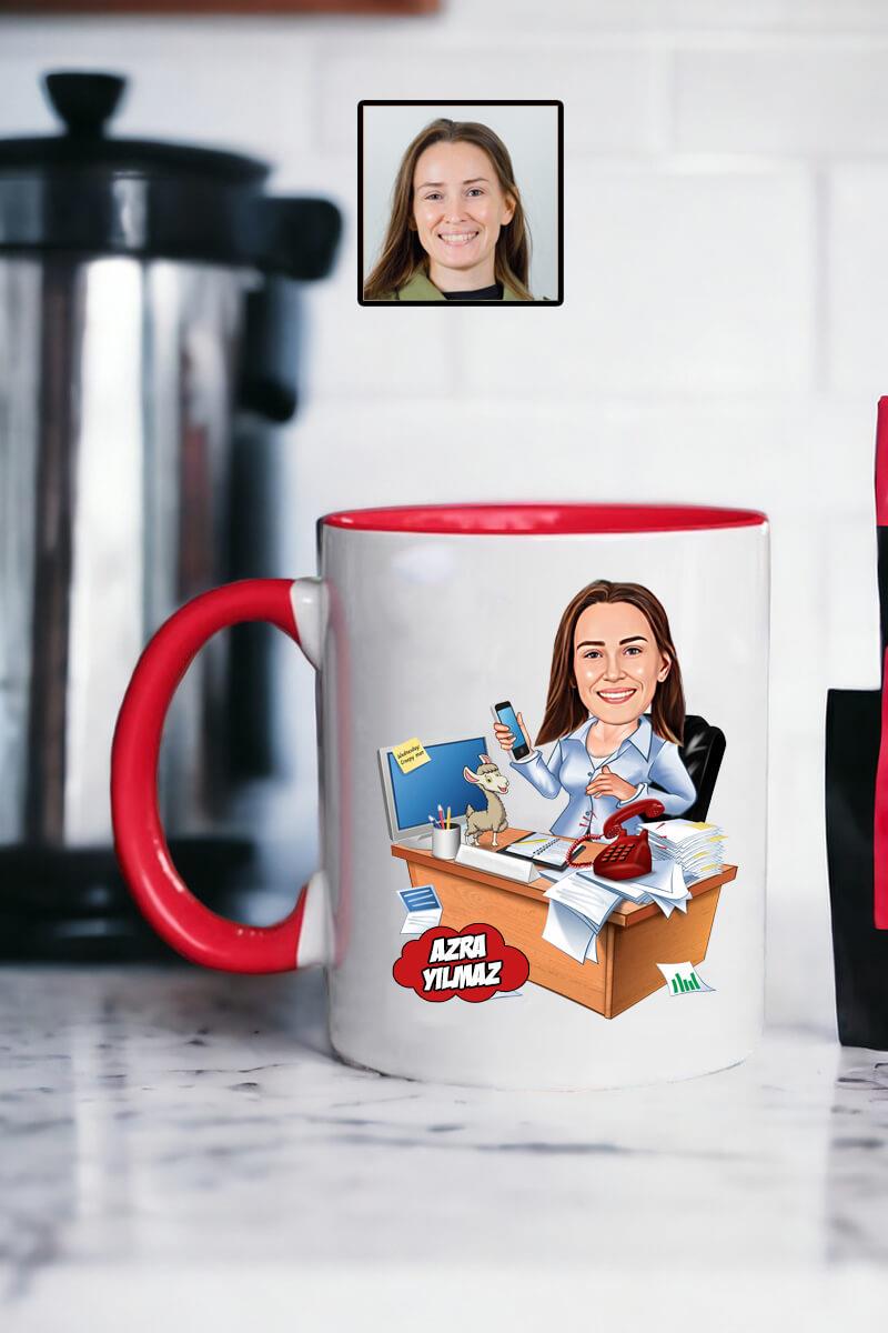 Muhasebeciye Hediye Kadın Muhasebeci Karikatürlü Kupa Bardak