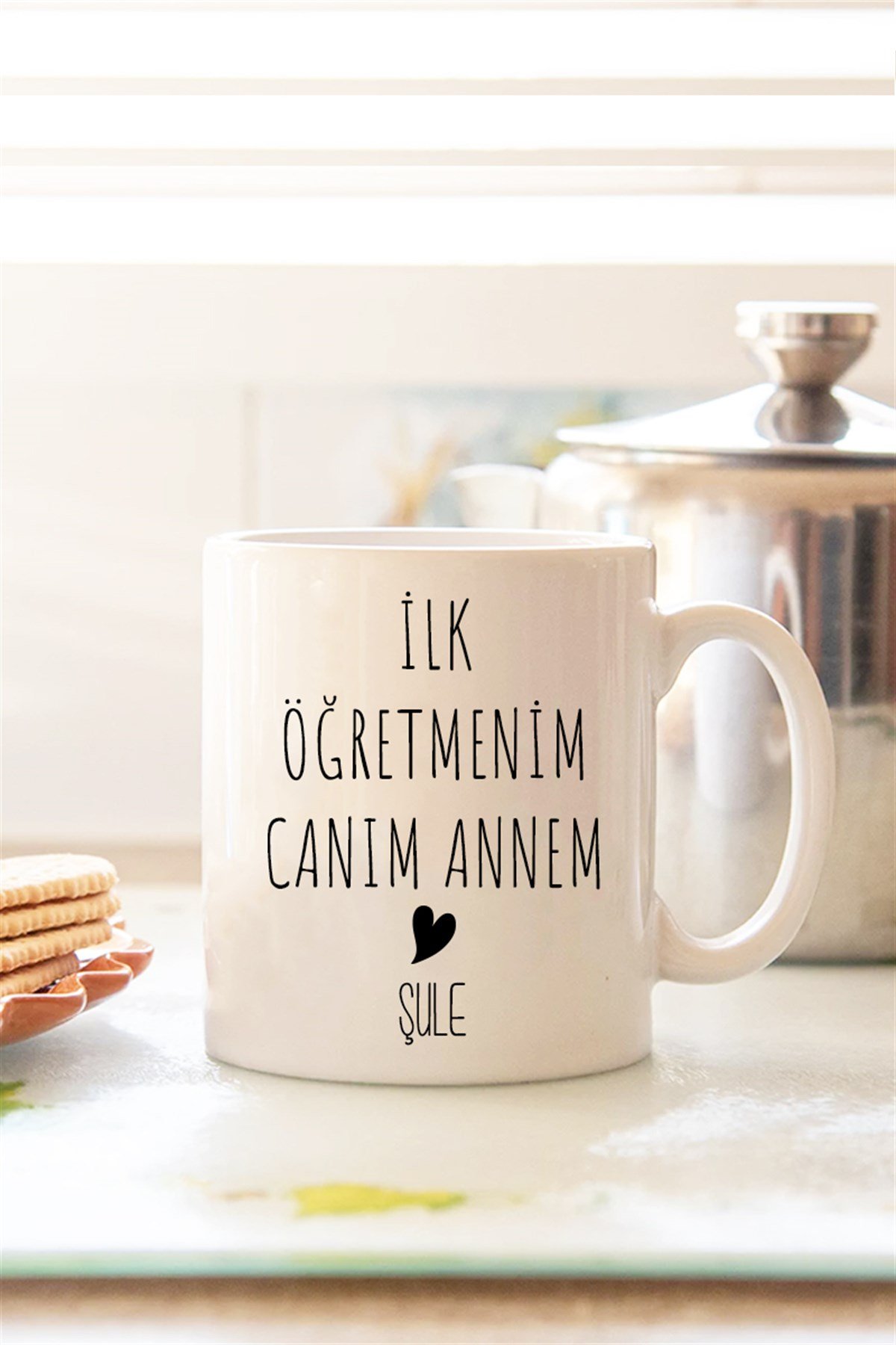 Öğretmen Anneye Hediye Beyaz Kupa Bardak